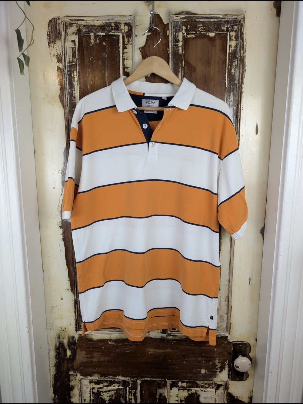 Callaway Golf Orange White Striped Cotton Polo Shirt Men’s XL Retro Preppy